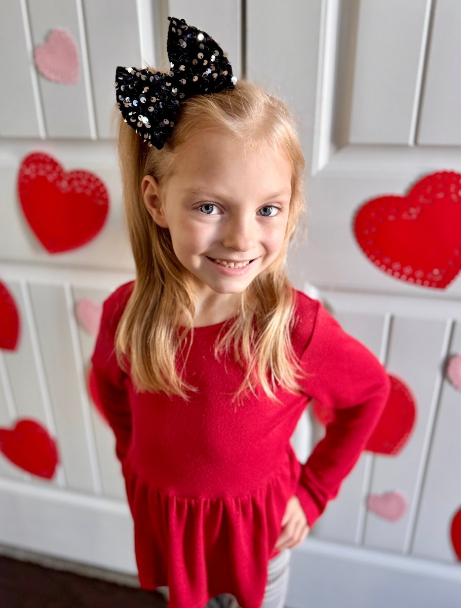 Black & Silver Sequin Velvet Big Bow - EmZo BowsBig Bow