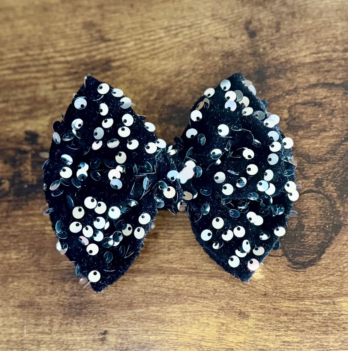 Black & Silver Sequin Velvet Bow - EmZo Bowsbow