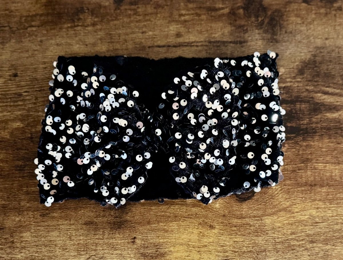 Black & Silver Sequin Velvet Head Wrap - EmZo BowsHead wrap