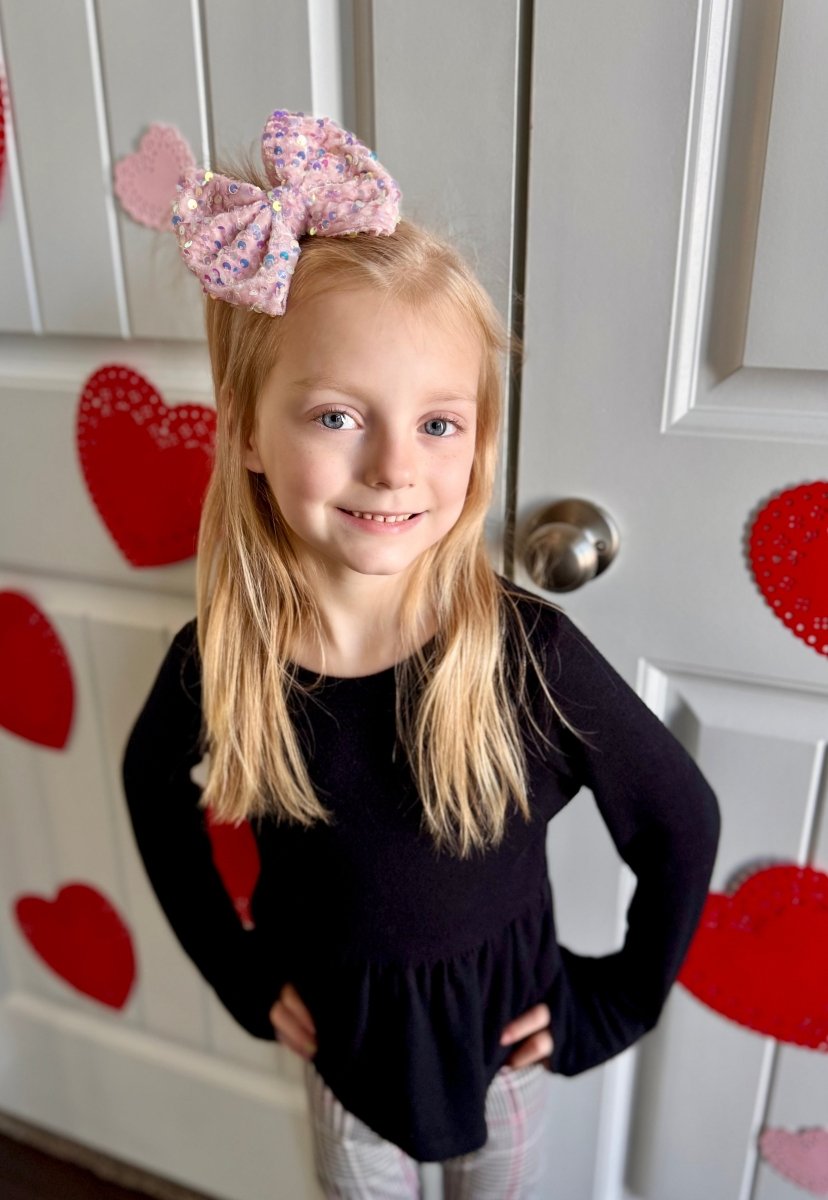 Blush Sequin Velvet Big Bow - EmZo BowsBig Bow