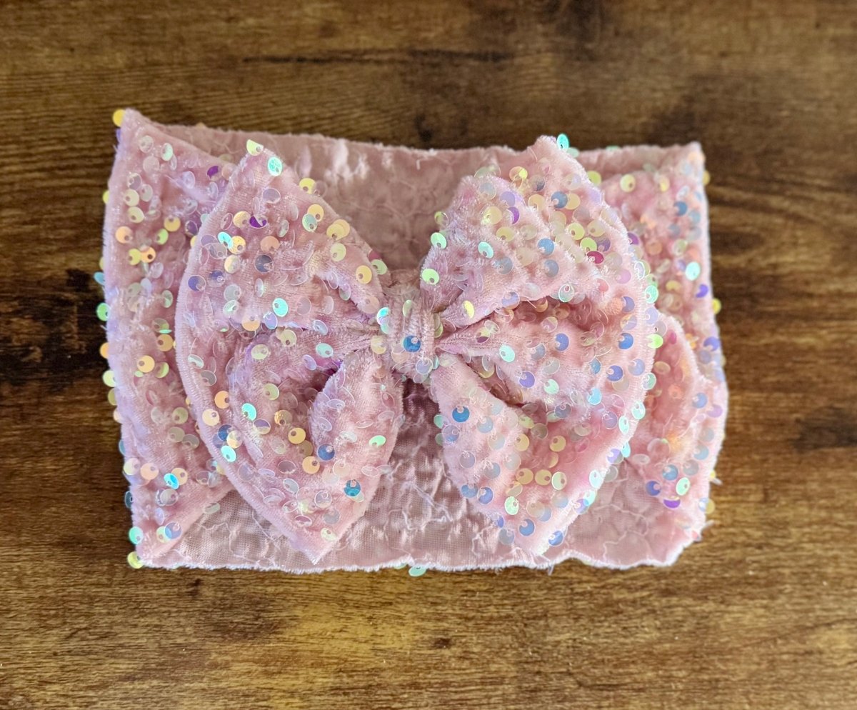 Blush Sequin Velvet Head Wrap - EmZo BowsHead wrap