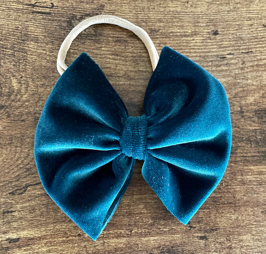 Teal Velvet Big Bow