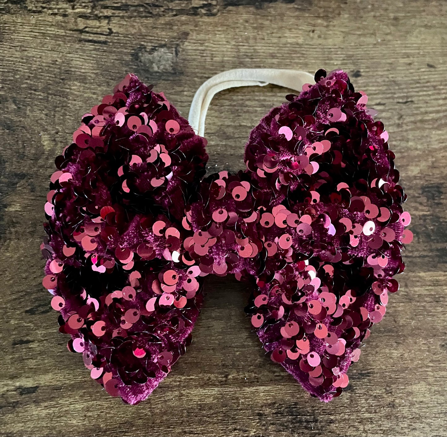 Burgundy Sequin Velvet Big Bow