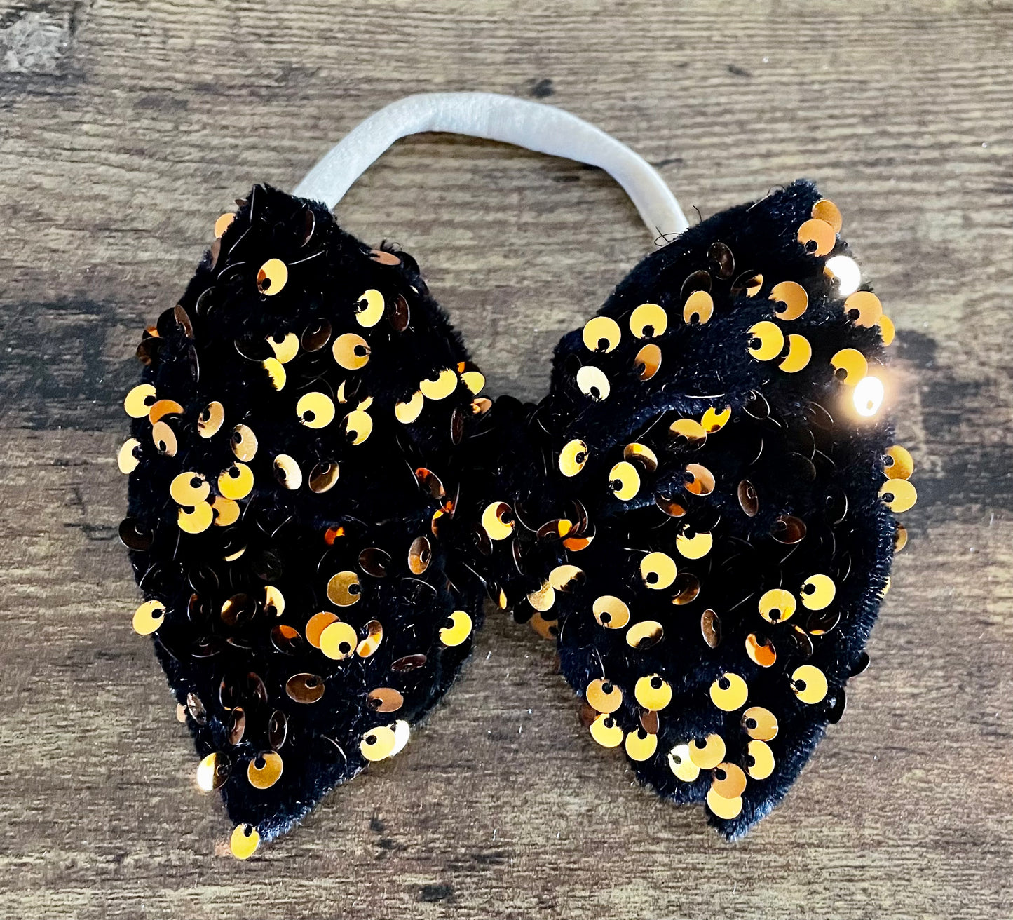 Gold Sequin Velvet Bow