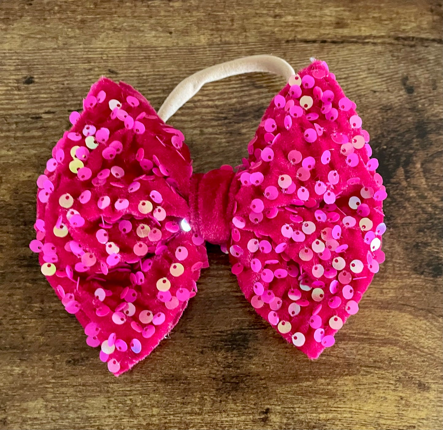 Magenta Sequin Velvet Big Bow