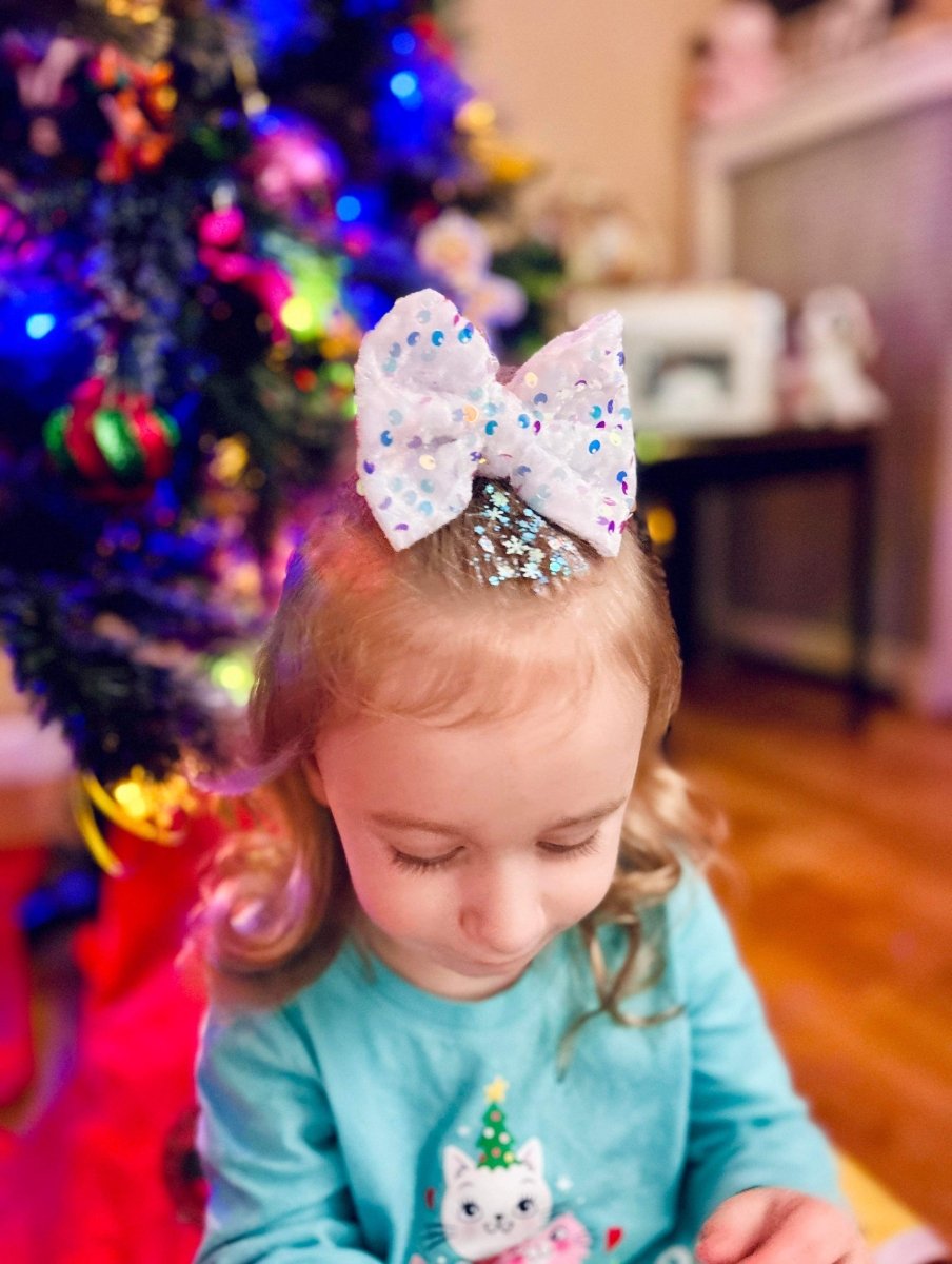 White Sequin Velvet Bow - EmZo Bowsbow