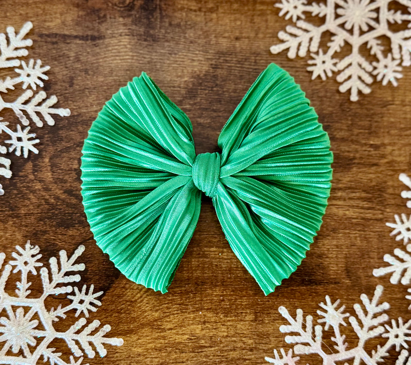 Pleated Green Big Bow