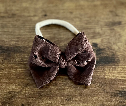 Brown Eyelet Newborn Bow