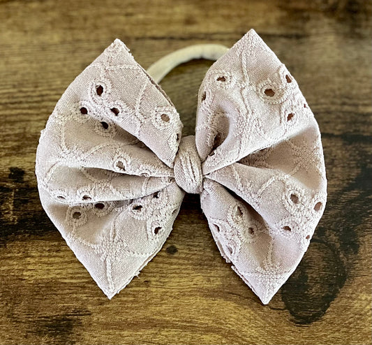 Taupe Eyelet Big Bow