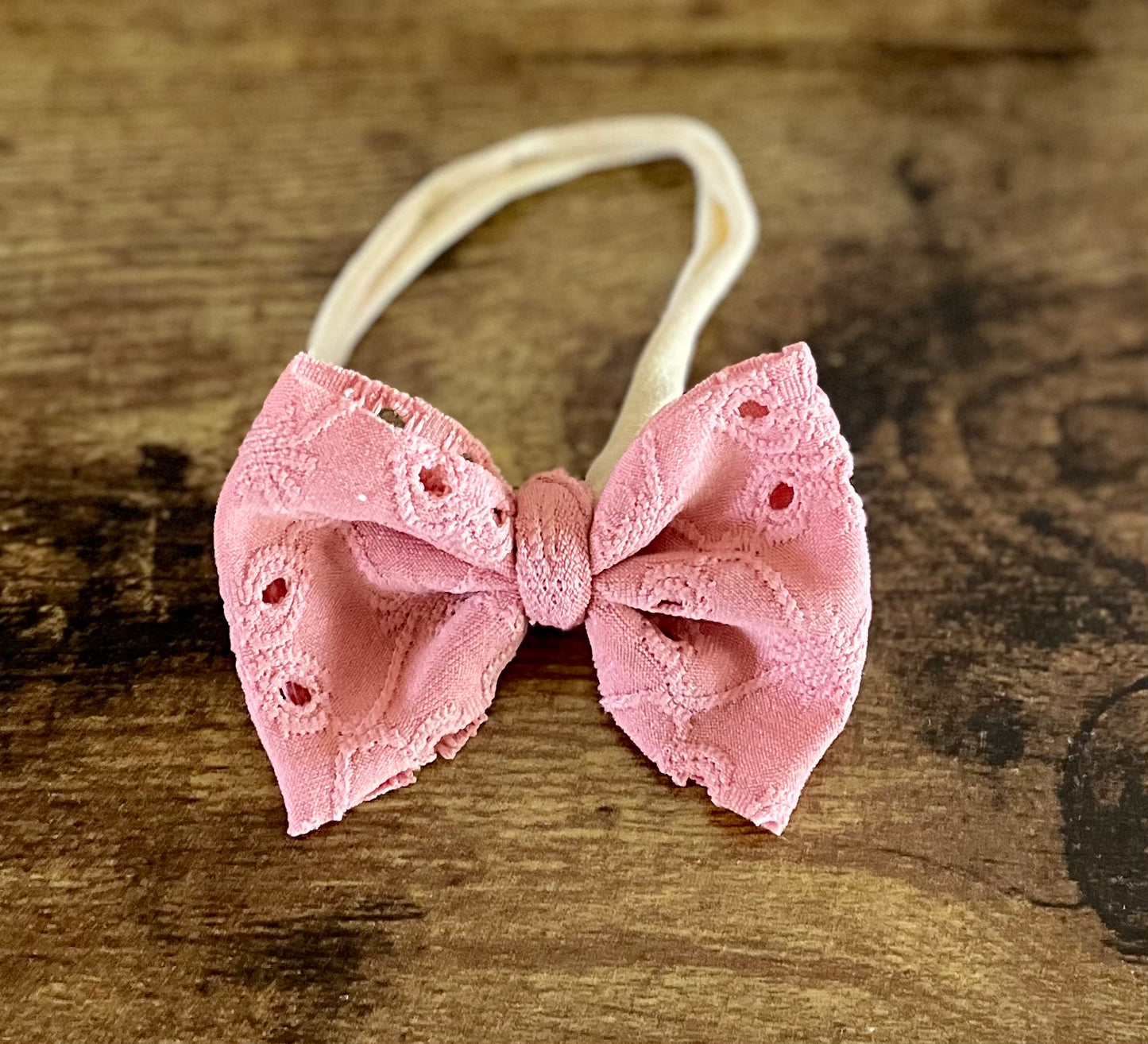 Rose Eyelet Newborn Bow