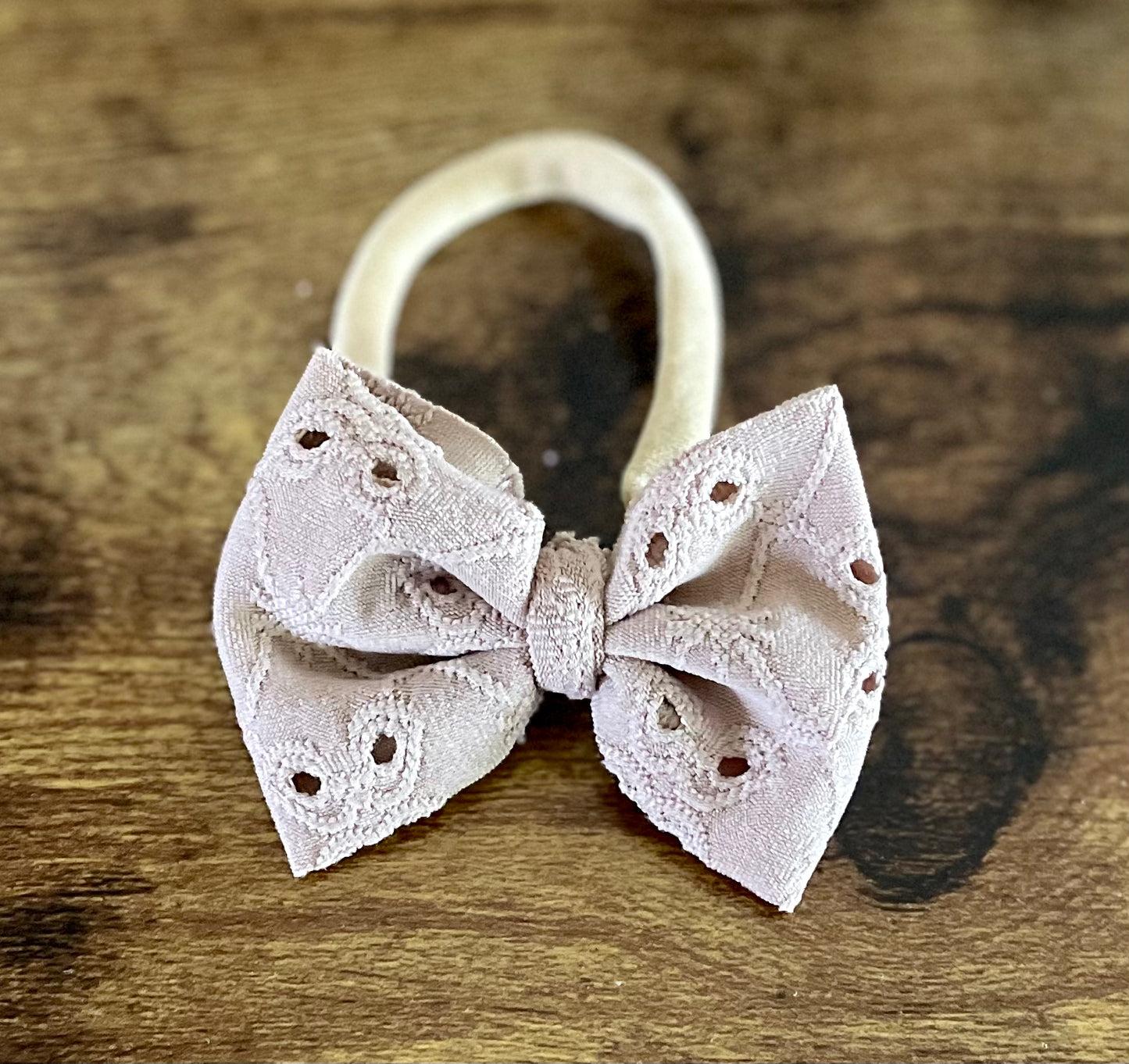 Taupe Eyelet Newborn Bow