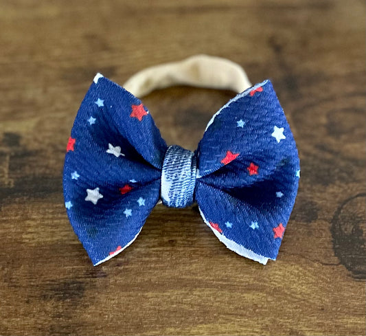 Navy Stars Newborn Bow