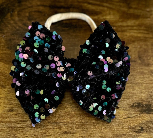 Black Sequin Velvet Big Bow - EmZo BowsBig Bow