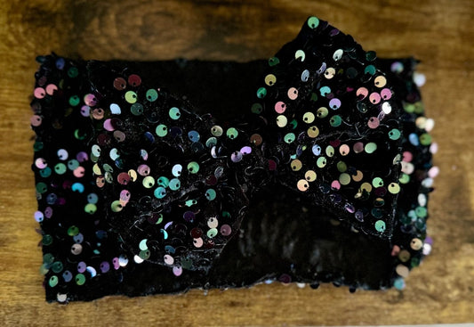 Black Sequin Velvet Head Wrap - EmZo BowsHead wrap