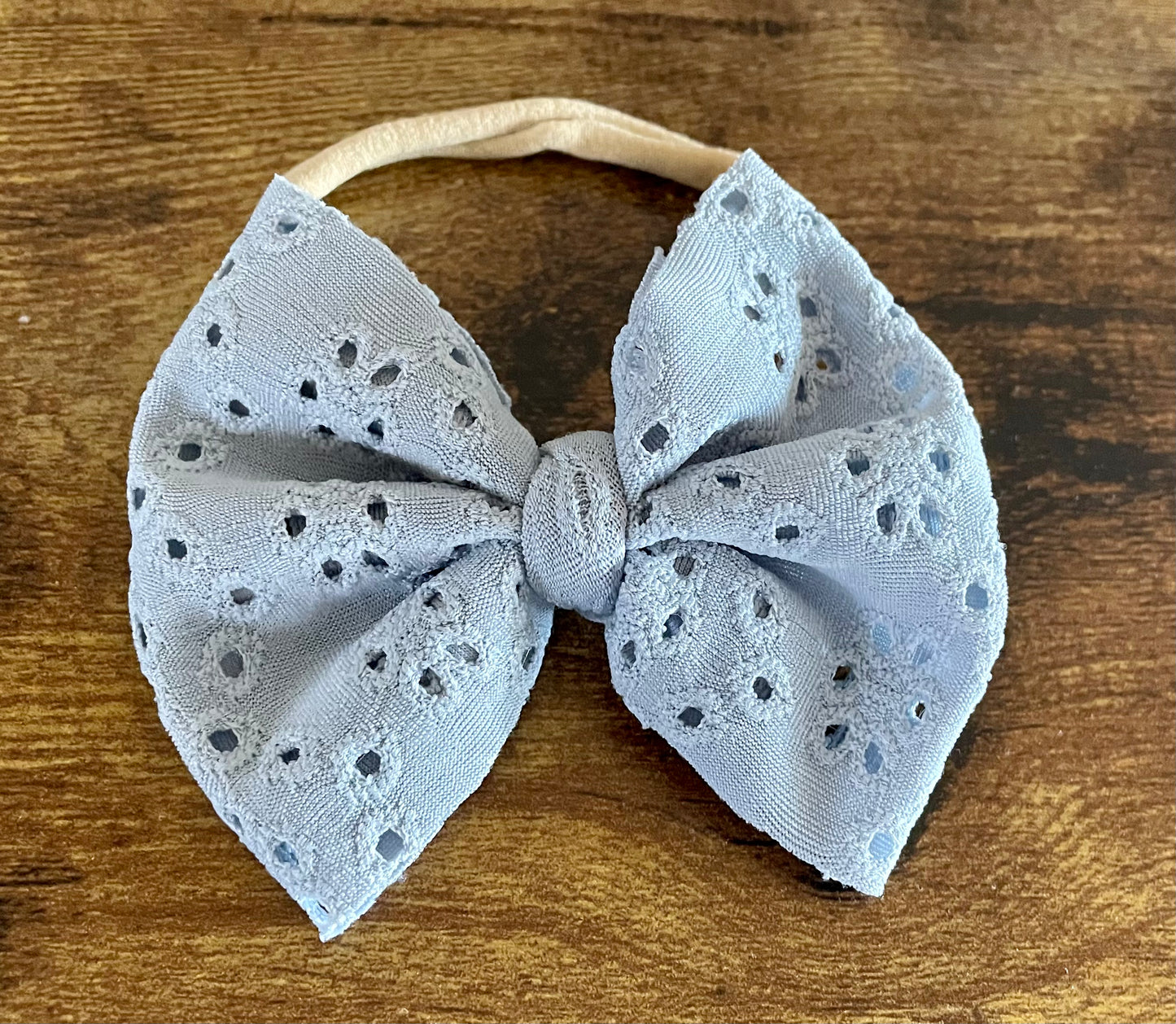 Stone Blue Eyelet Bow