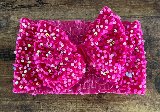 Magenta Sequin Velvet Head Wrap