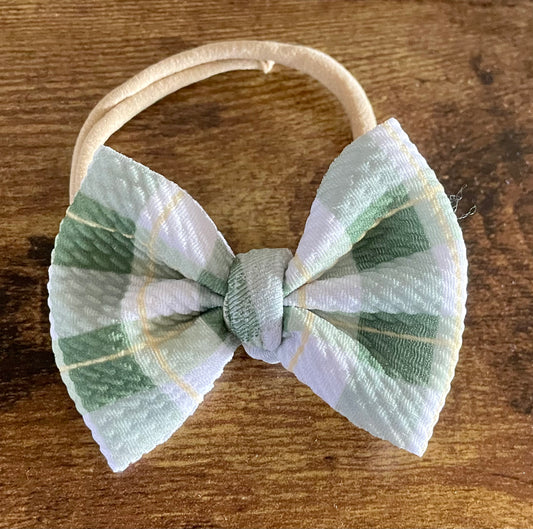 Green Plaid Newborn Bow