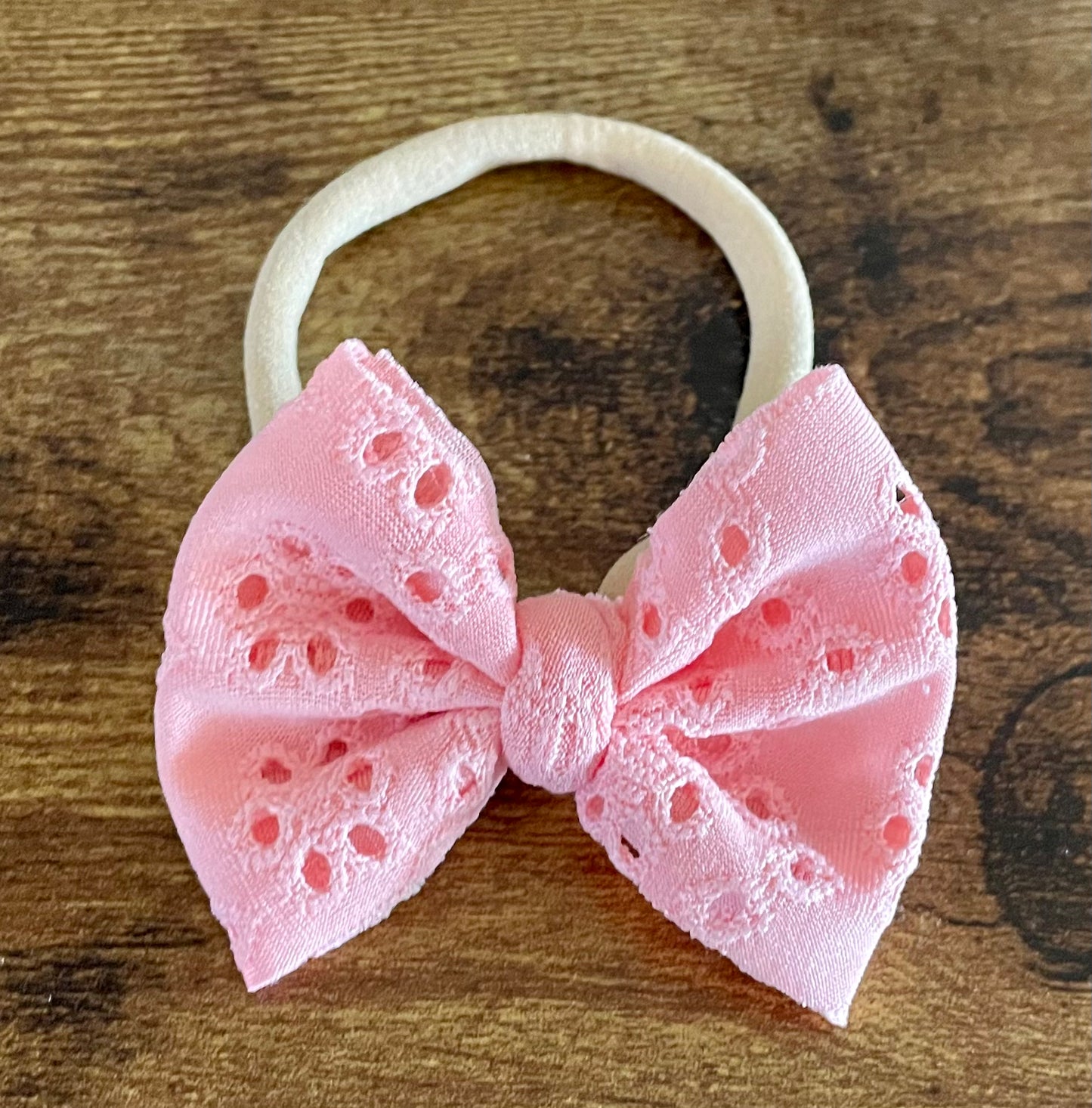 Pink Eyelet Newborn Bow