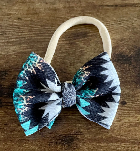 Teal Aztec Newborn Bow