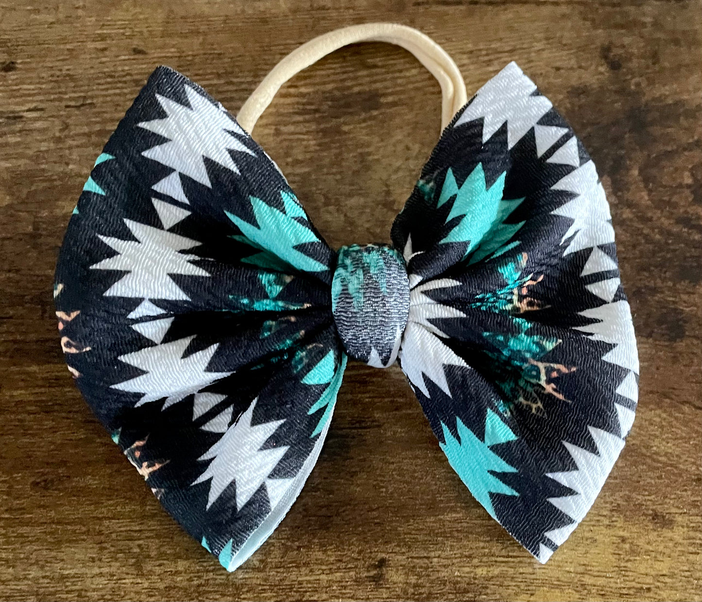 Teal Aztec Big Bow