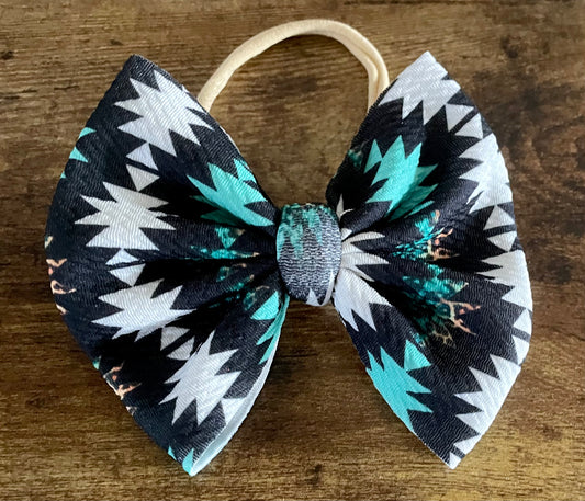 Teal Aztec Big Bow