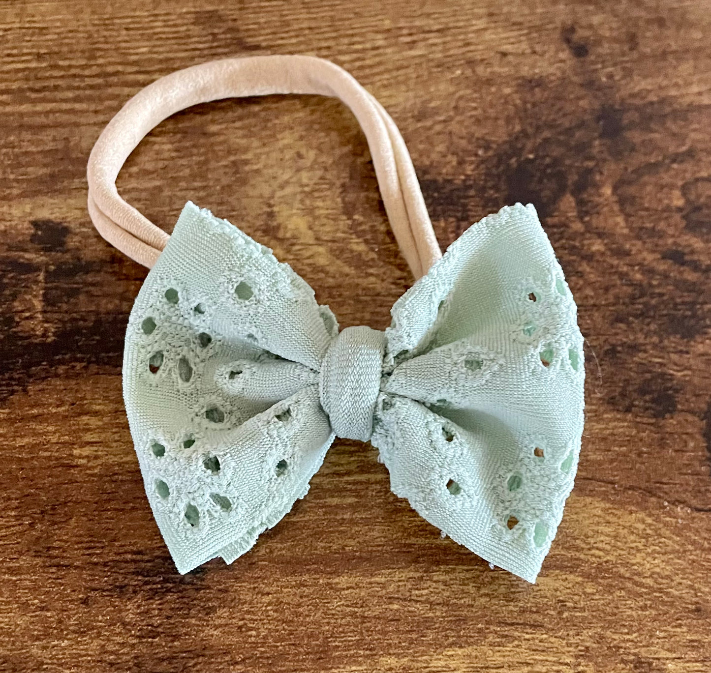 Sage Eyelet Newborn Bow