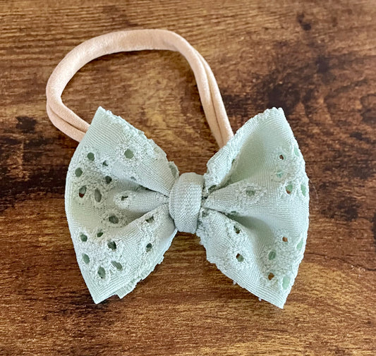 Sage Eyelet Newborn Bow