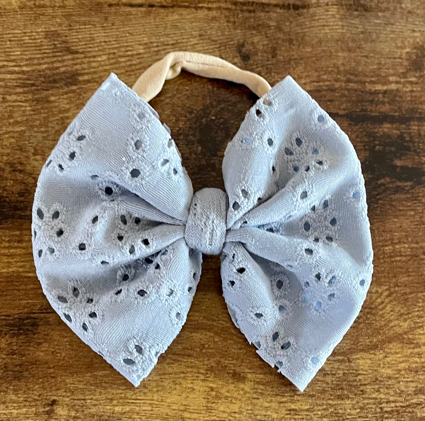 Stone Blue Eyelet Big Bow