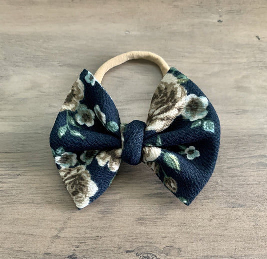 Navy Floral Bow - EmZo Bows