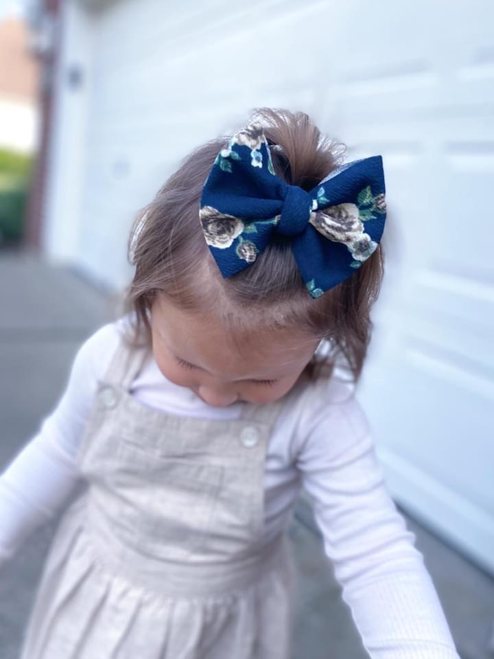 Navy Floral Bow - EmZo Bows