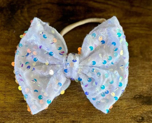 White Sequin Velvet Big Bow - EmZo BowsBig Bow