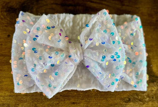 White Sequin Velvet Head Wrap - EmZo BowsHead wrap